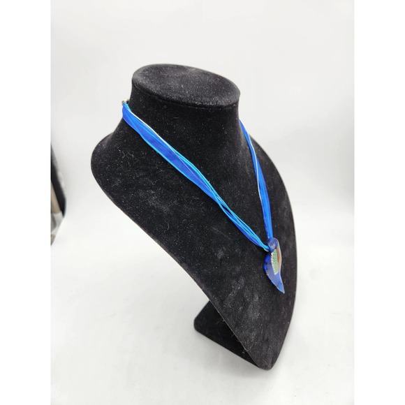 Vintage Dichroic Glass pendant  on 19" Blue Ribbon and Chain Combo - Picture 5 of 6